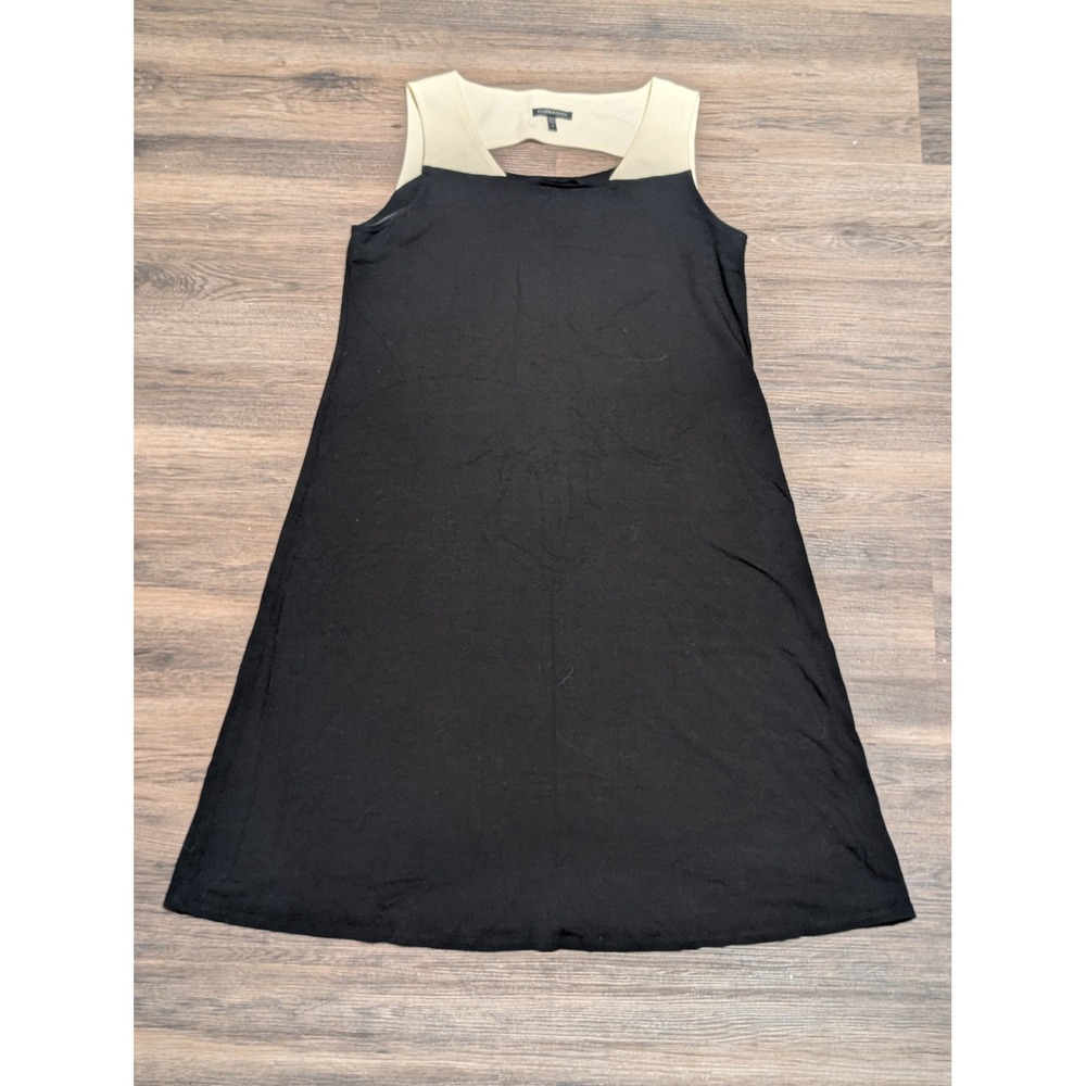 Eileen Fisher Medium Black Cream Colorblock A-Line Shift Dress‎ Cutout Back